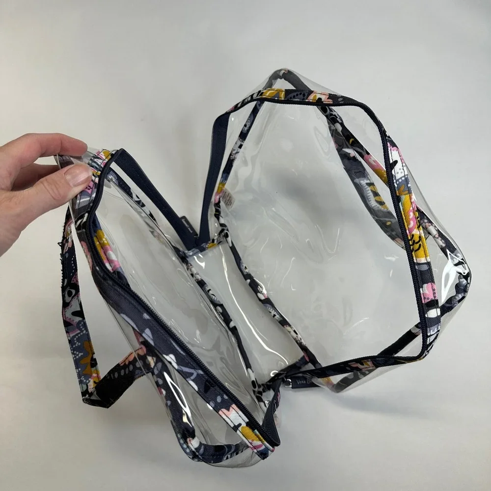 Vera Bradley Clear Cosmetic Bag Floral Trim Navy Blue Travel Organizer Pouch